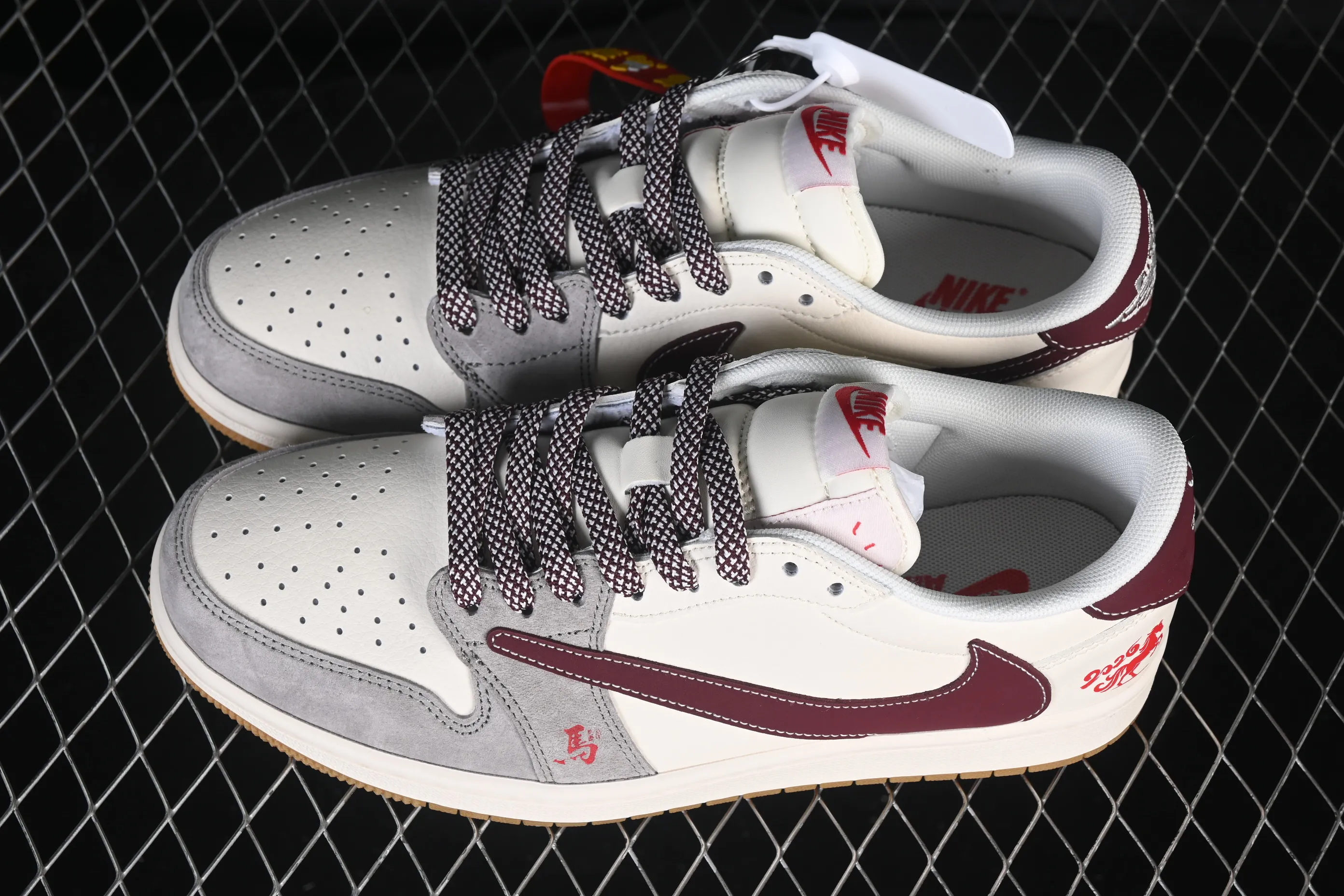 All categories Air Jordan Jordan series basketball shoes Air Jordan 1 Low High-end customized low-top sneakers Travis Scott x Fragment Design x Air Jordan 1 Low OG SP AJ1 Joe 1 Year of the Horse limited white gray wine red low-top cultural casual sneakers MY9969-802